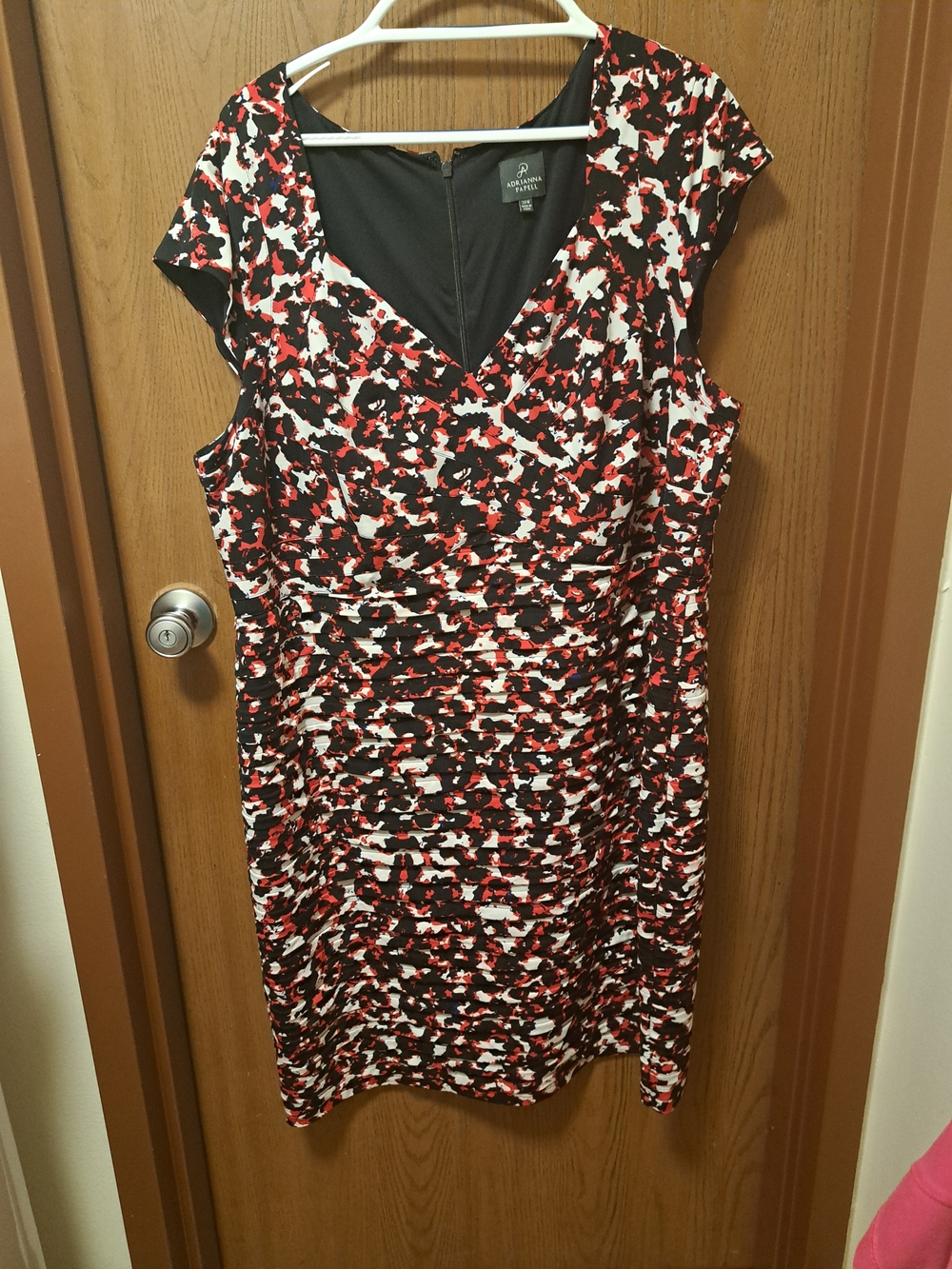 Adrianna Papell Black, Red & White Ruched Midi Dress